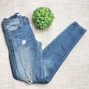 KanCan light wash distressed ankle length super skinny jeans, lots of st…